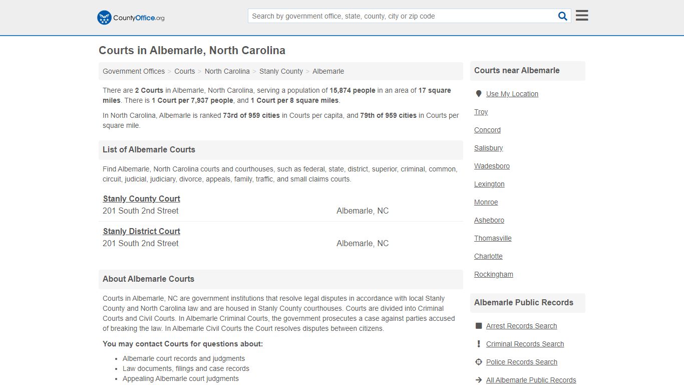 Courts - Albemarle, NC (Court Records & Calendars)